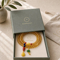 108 Mala Beads Natural Citrine Amber Peace Buckle Red Agate PiXiu Protection Charm Bracelet featuring Citrine, Amber, Peace Buckle