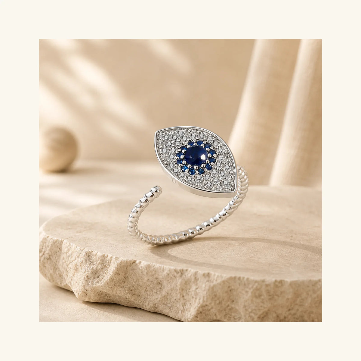 925 Sterling Silver Evil Eye Protection Blessing Rotatable Ring featuring Silver, Evil Eye