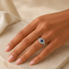 925 Sterling Silver Evil Eye Protection Blessing Rotatable Ring featuring Silver, Evil Eye