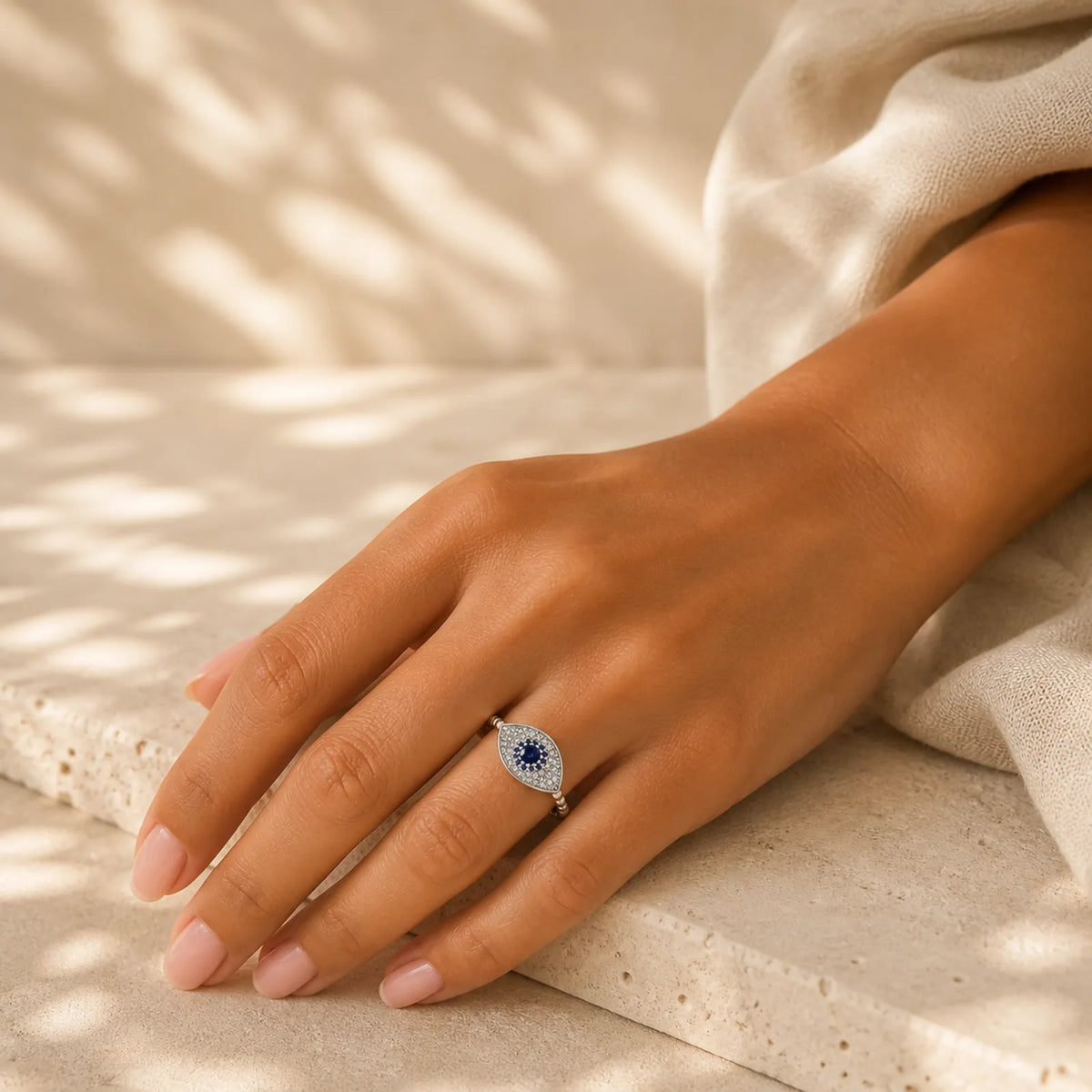 925 Sterling Silver Evil Eye Protection Blessing Rotatable Ring featuring Silver, Evil Eye