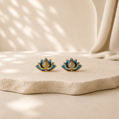 925 Sterling Silver Hetian Cyan Jade Lotus Flower Success Earrings featuring Silver, Cyan Jade, Jade