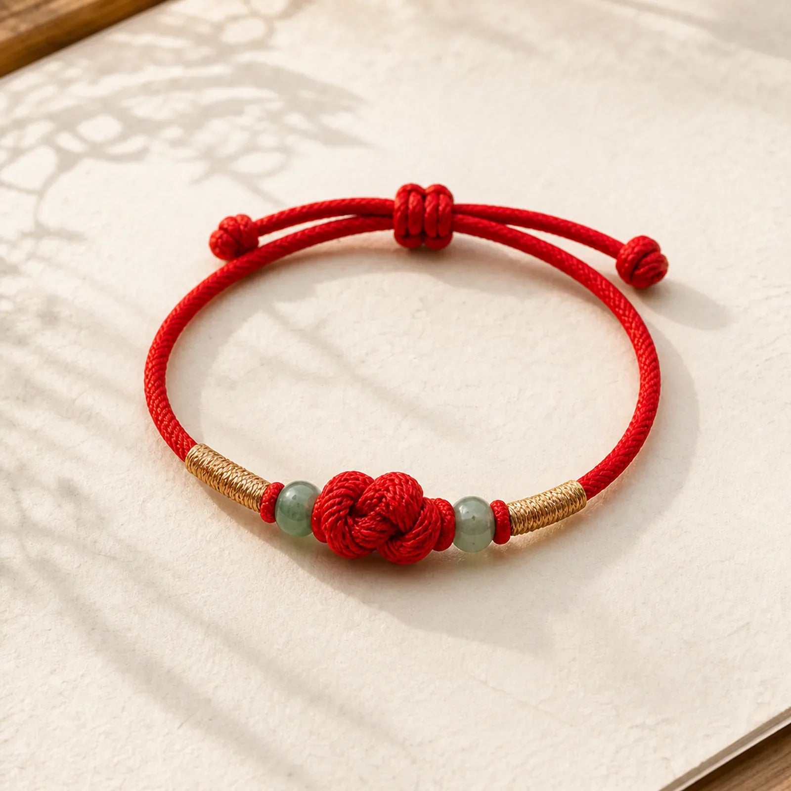 Bring Good Luck Red String Jade Fortune Knot Braided Couple Bracelet featuring Red String, Jade