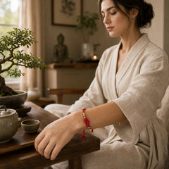Bring Good Luck Red String Jade Fortune Knot Braided Couple Bracelet featuring Red String, Jade