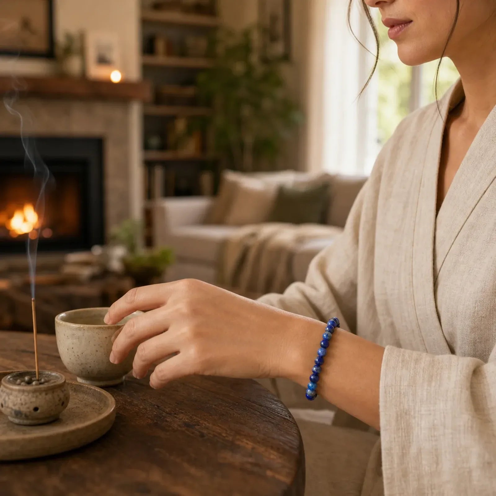 Buddha Stone Lazurite Self Care Positive Bracelet featuring Lapis Lazuli (Lazurite)