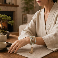 108 Amazonite Beads Tassel Mala Bracelet featuring Amazonite