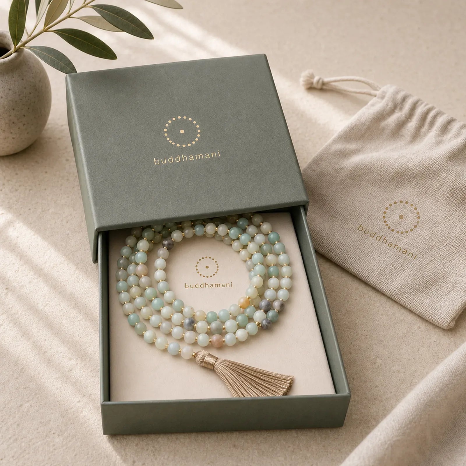 108 Amazonite Beads Tassel Mala Bracelet featuring Amazonite