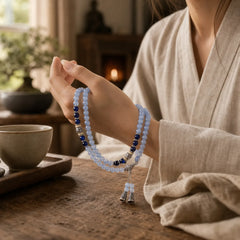 108 Beads Blue Crystal Healing Bracelet Mala featuring Blue Crystal