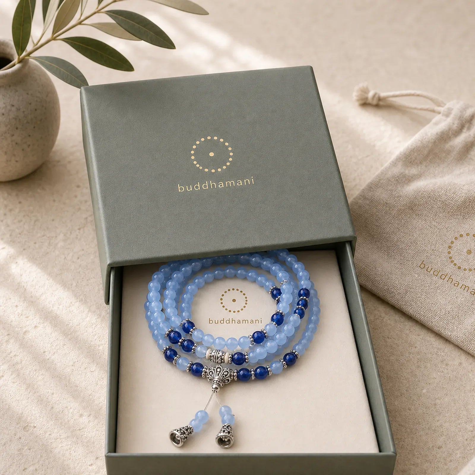 108 Beads Blue Crystal Healing Bracelet Mala featuring Blue Crystal