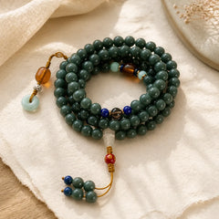 108 Beads Bodhi Seed Blessing Meditation Bracelet Mala featuring Bodhi Seed, Cinnabar, Jade