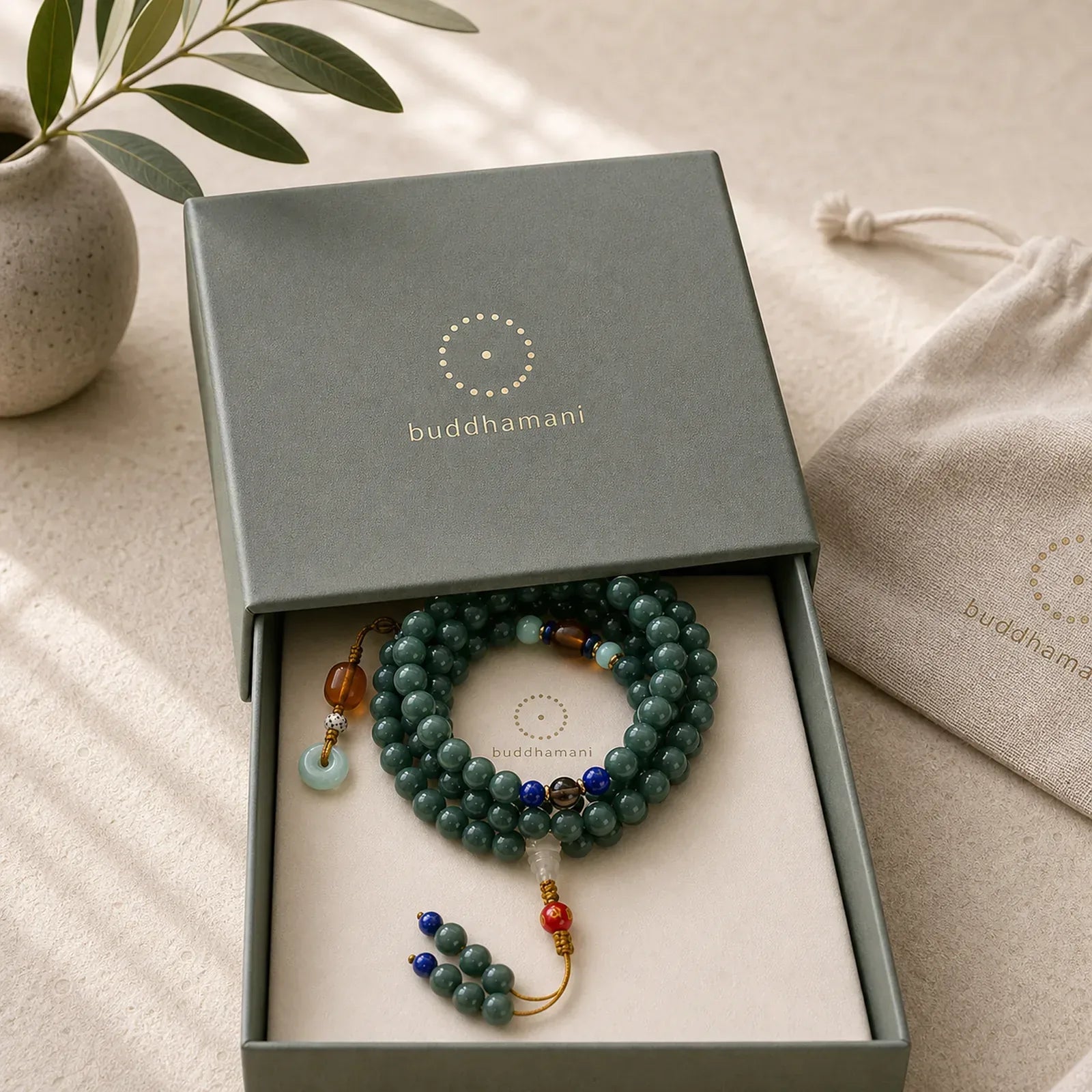 108 Beads Bodhi Seed Blessing Meditation Bracelet Mala featuring Bodhi Seed, Cinnabar, Jade