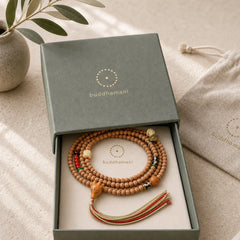 108 Beads Bodhi Seed Red Agate Deer Head Wisdom Mala Bracelet featuring Bodhi Seed, Red Agate