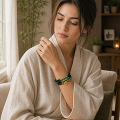 108 Beads Natural Agate Mala Healing Bracelet featuring Green Agate, Black Onyx