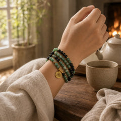 108 Beads Natural Agate Mala Healing Bracelet featuring Green Agate, Black Onyx
