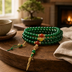 108 Beads Natural Green Agate Success Bracelet Mala featuring Green Agate