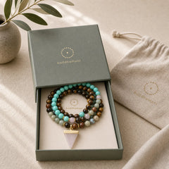 108 Beads Natural Stone Tiger Eye Mala Healing Bracelet featuring Tiger Eye, Sea Sediment Jasper, Pink Crystal