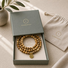 108 Beads Picture Jasper Mala Lotus Courage Bracelet featuring Picture Jasper, Lotus, Lotus Symbol