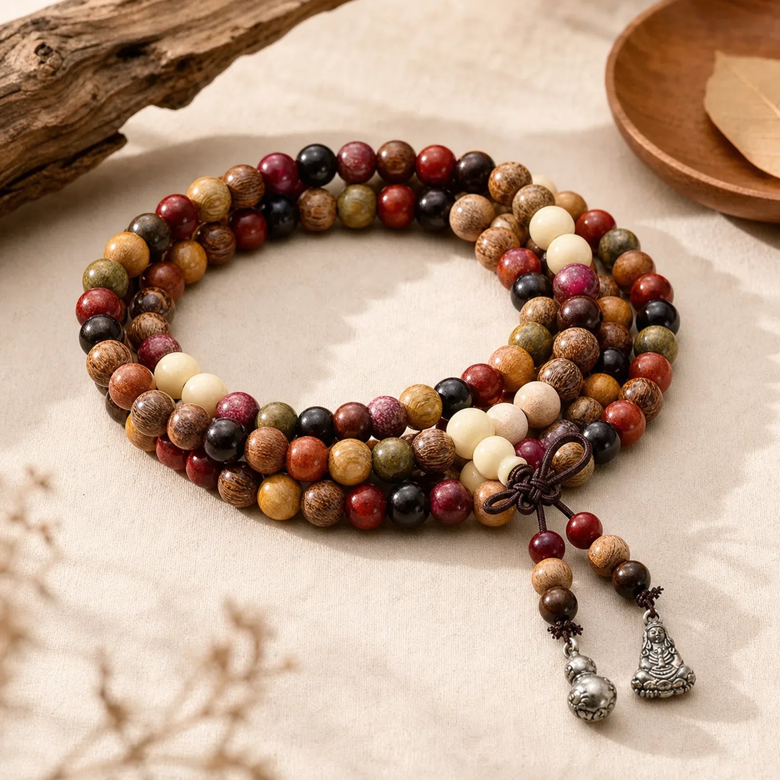 108 Beads Wenge Wood Mala Blessing Meditation Bracelet featuring Wenge Wood
