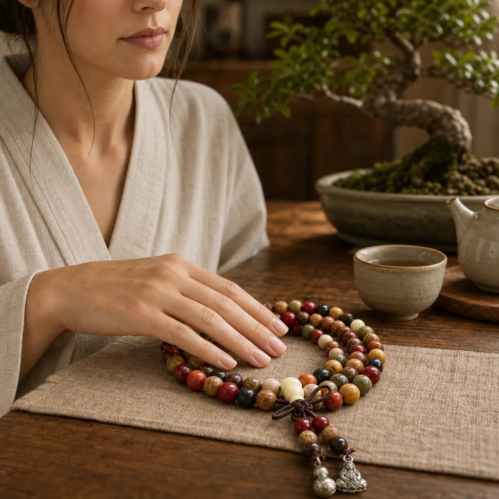 108 Beads Wenge Wood Mala Blessing Meditation Bracelet featuring Wenge Wood