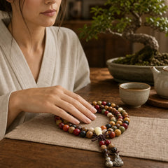 108 Beads Wenge Wood Mala Blessing Meditation Bracelet featuring Wenge Wood