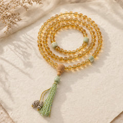 108 Mala Beads 925 Sterling Silver Citrine Sandalwood Turquoise Protection Prosperity Bracelet featuring Silver, Citrine, Sandalwood