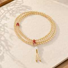 108 Mala Beads 925 Sterling Silver Natural Citrine Red Agate White Jade Prosperity Charm Bracelet featuring Silver, Citrine, Red Agate