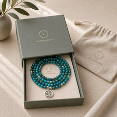 108 Mala Beads Apatite Bead Om The Tree Of Life Lotus Buddha Bracelet featuring Apatite, Om, The Tree of Life