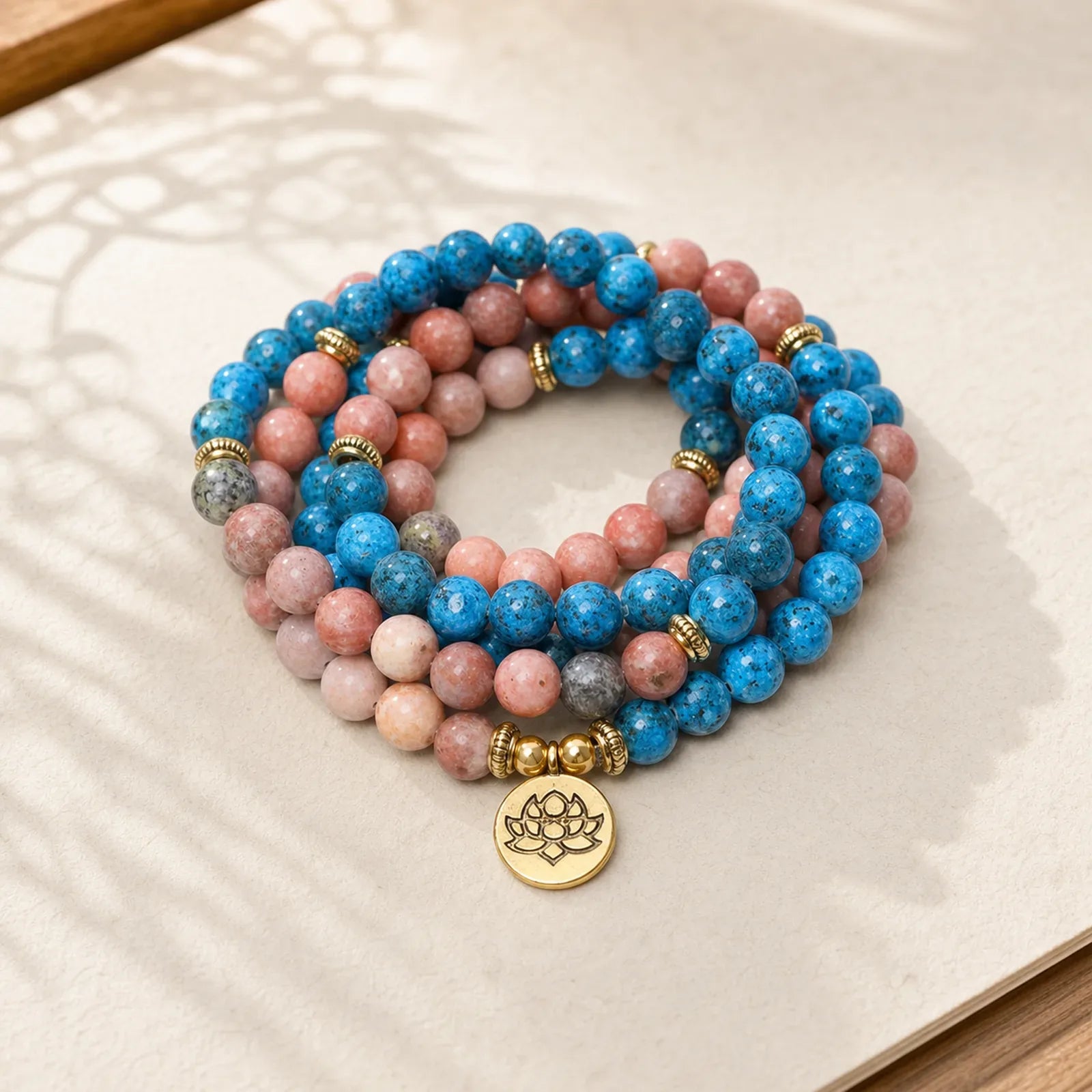 108 Mala Beads Apatite Red Stone Lotus Meditation Prayer Bead Bracelet (Extra 35% Off | USE CODE: FS35) featuring Apatite, Lotus, Lotus Symbol