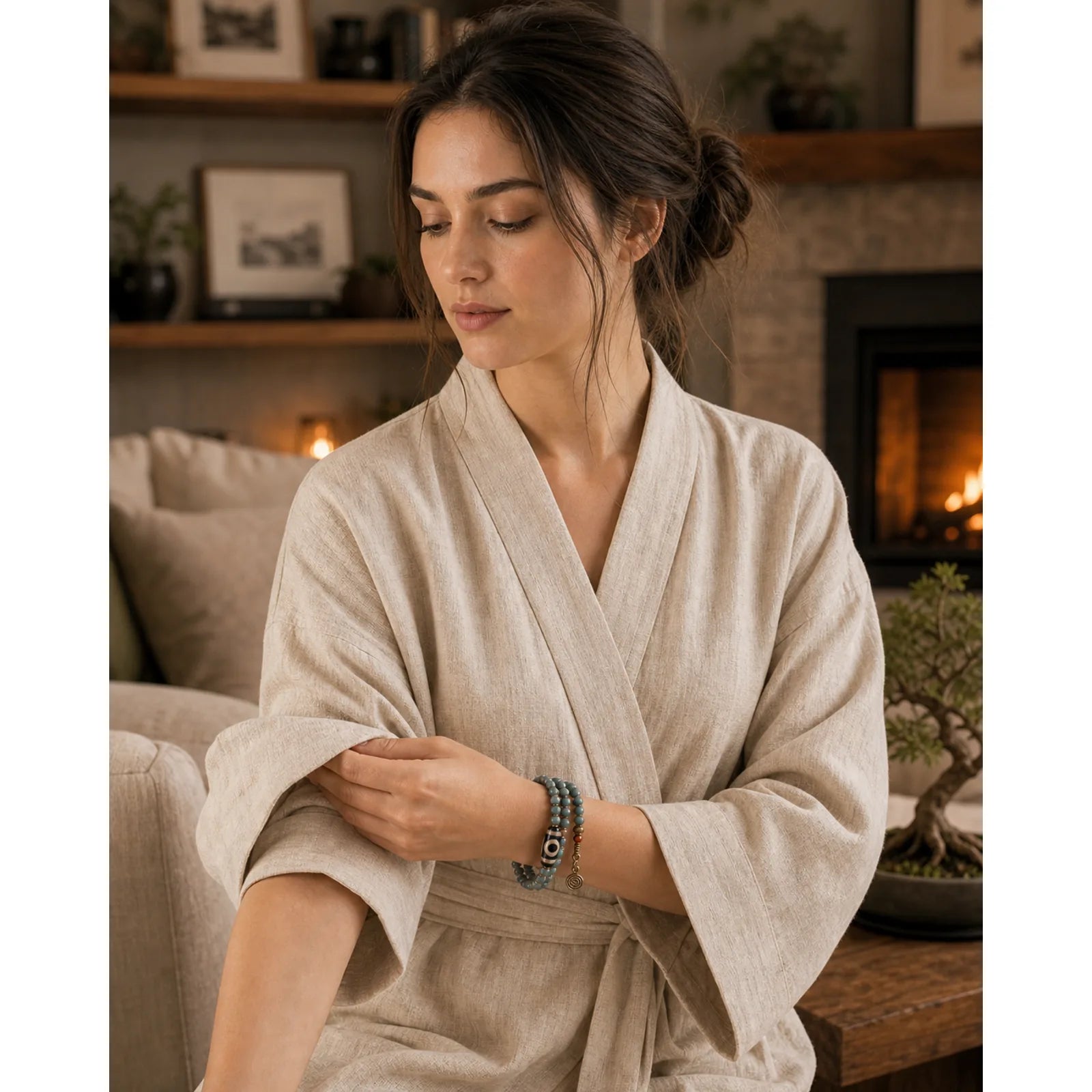 108 Mala Beads Bodhi Seed Dzi Bead Wisdom Bracelet featuring Bodhi Seed, Dzi Bead, Nine-Eye Dzi Bead