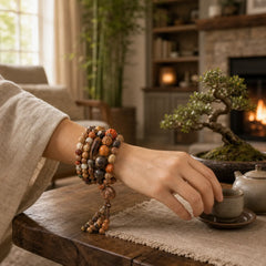 108 Mala Beads Bodhi Seed Luck Wealth Bracelet Wrist Mala featuring Bodhi Seed, Lotus