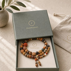 108 Mala Beads Bodhi Seed Luck Wealth Bracelet Wrist Mala featuring Bodhi Seed, Lotus