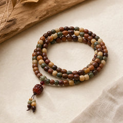 108 Mala Beads Bodhi Seed Peace Wisdom Bracelet Wrist Mala Pocket Mala featuring Bodhi Seed, Small Leaf Red Sandalwood, Red Sandalwood
