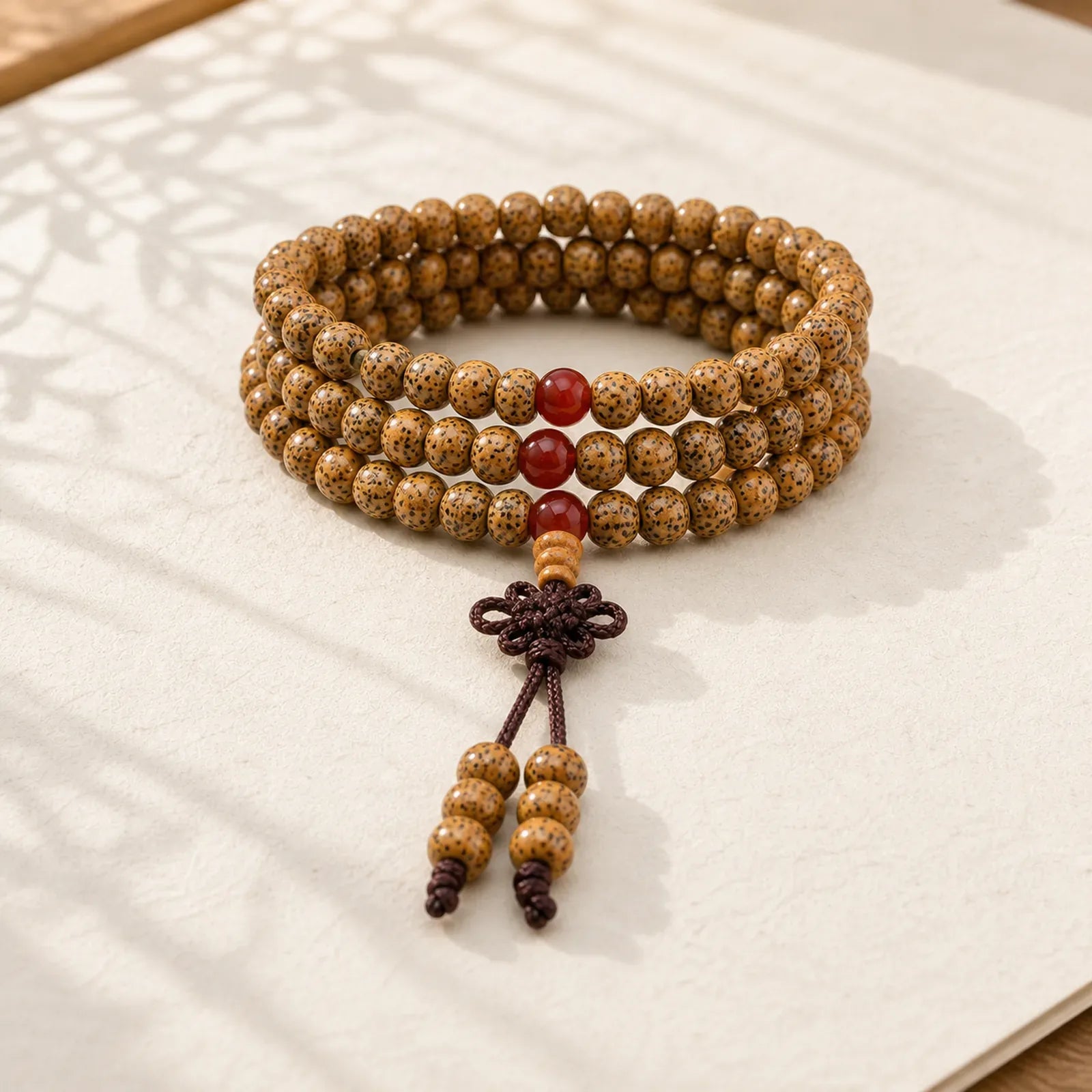 108 Mala Beads Bodhi Seed Red Agate Auspiciousness Bracelet featuring Bodhi Seed, Red Agate