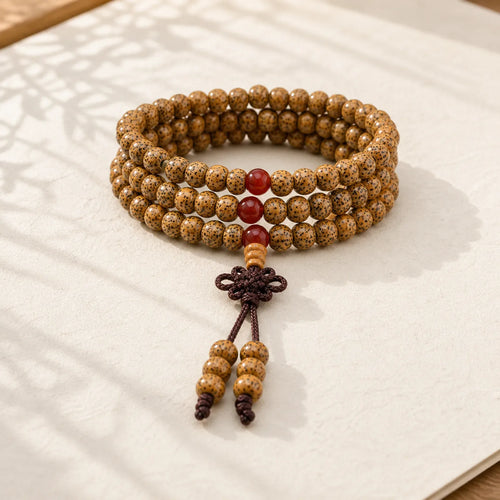 108 Mala Beads Bodhi Seed Red Agate Auspiciousness Bracelet featuring Bodhi Seed, Red Agate