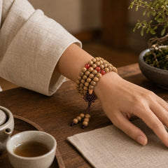 108 Mala Beads Bodhi Seed Red Agate Auspiciousness Bracelet featuring Bodhi Seed, Red Agate