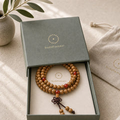 108 Mala Beads Bodhi Seed Red Agate Auspiciousness Bracelet featuring Bodhi Seed, Red Agate