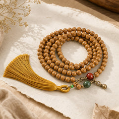 108 Mala Beads Bodhi Seed Wisdom Peace Tassel Bracelet featuring Bodhi Seed, Jade, Cinnabar