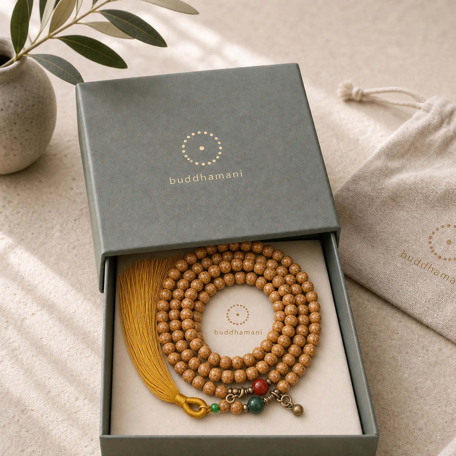 108 Mala Beads Bodhi Seed Wisdom Peace Tassel Bracelet featuring Bodhi Seed, Jade, Cinnabar