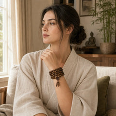 108 Mala Beads Bracelet Prayer Meditation Sandalwood Elastic featuring Sandalwood, Rosewood, Ebony Wood