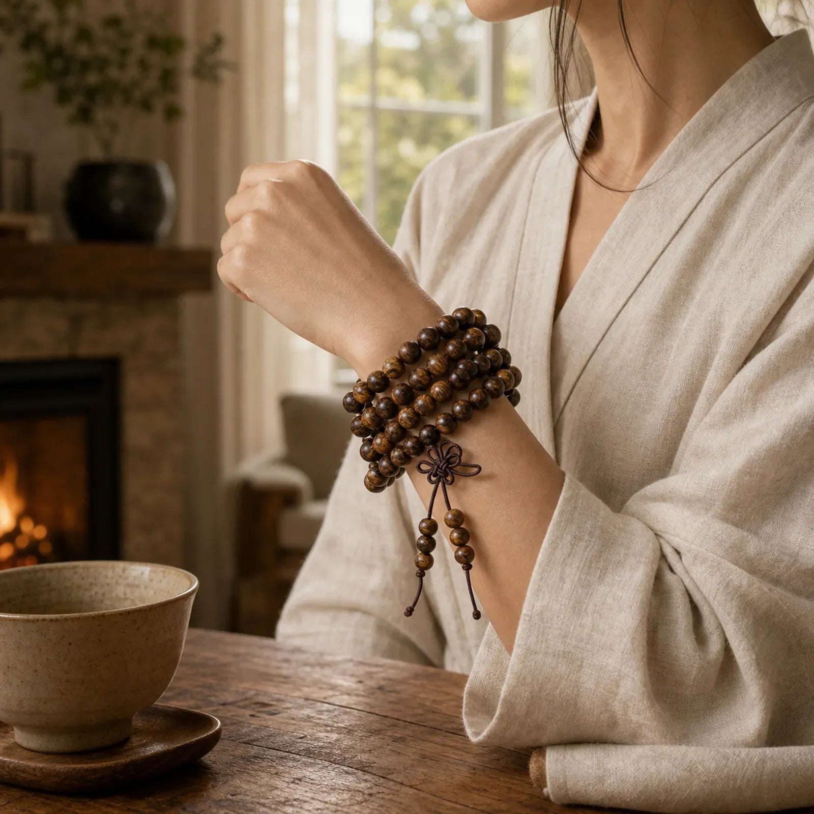 108 Mala Beads Bracelet Prayer Meditation Sandalwood Elastic featuring Sandalwood, Rosewood, Ebony Wood