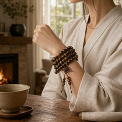 108 Mala Beads Bracelet Prayer Meditation Sandalwood Elastic featuring Sandalwood, Rosewood, Ebony Wood