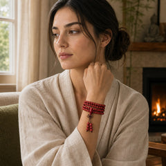 108 Mala Beads Cinnabar Om Mani Padme Hum Pattern Engraved Blessing Bracelet featuring Cinnabar, Om Mani Padme Hum, Om