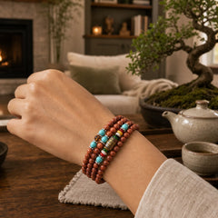 108 Mala Beads Goldstone Om Mani Padme Hum Swastika Confidence Bracelet featuring Goldstone, Om Mani Padme Hum, Om