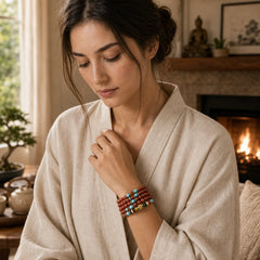 108 Mala Beads Goldstone Om Mani Padme Hum Swastika Confidence Bracelet featuring Goldstone, Om Mani Padme Hum, Om