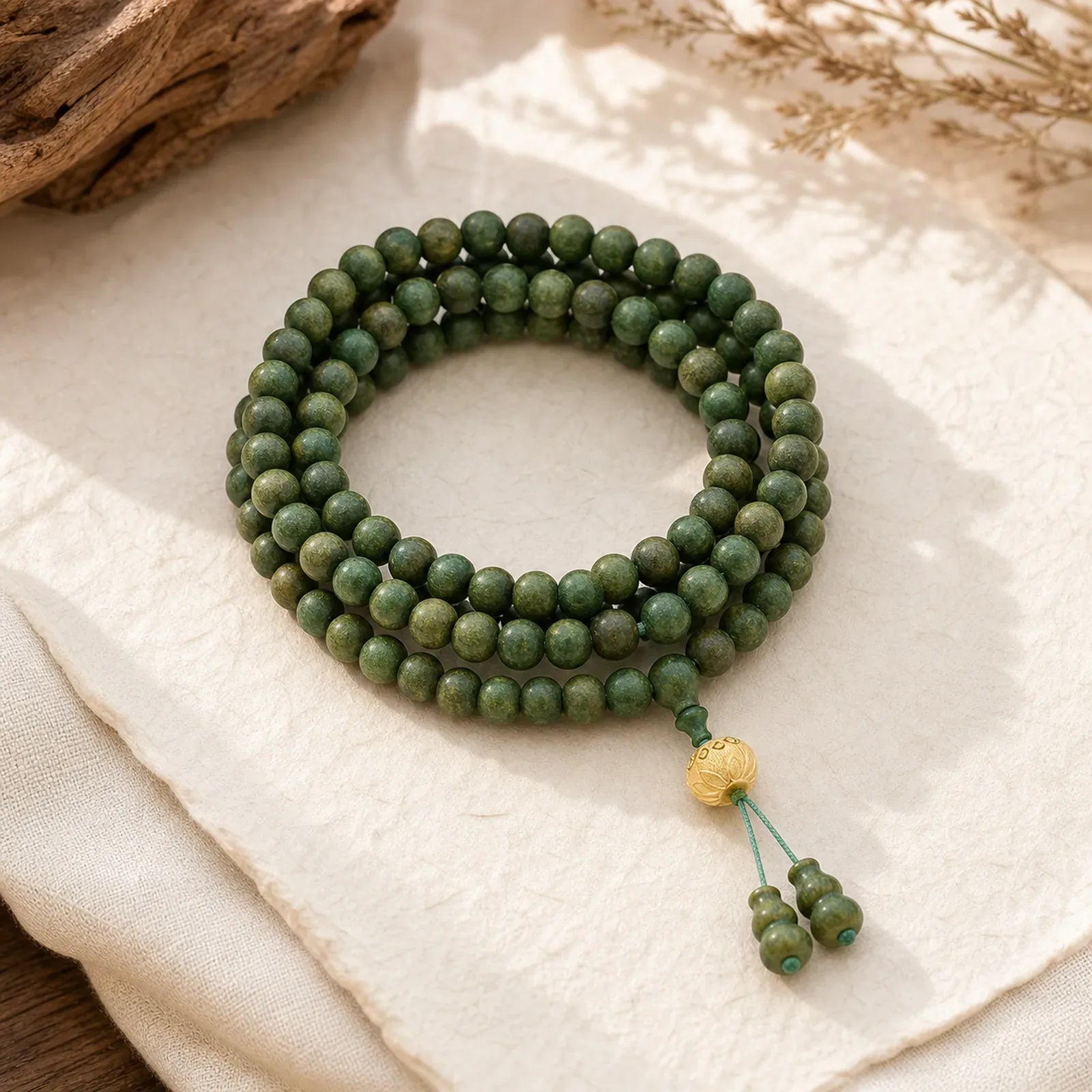 108 Mala Beads Green Sandalwood Boxwood Lotus Positive Bracelet (Extra 35% Off | USE CODE: FS35) featuring Green Sandalwood, Sandalwood, Boxwood