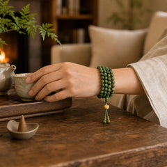 108 Mala Beads Green Sandalwood Boxwood Lotus Positive Bracelet (Extra 35% Off | USE CODE: FS35) featuring Green Sandalwood, Sandalwood, Boxwood