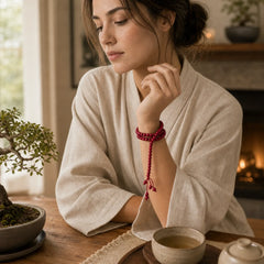 108 Mala Beads Natural Abelia Biflora Wood Protection Bracelet featuring Abelia Biflora Wood, Om, Dragon