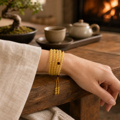 108 Mala Beads Natural Amber Clear Anxiety Bracelet featuring Amber