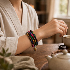 108 Mala Beads Natural Colorful Tiger Eye Stone Multi-turn Protection Bracelet featuring Tiger Eye, Red Tiger Eye, Blue Tiger Eye