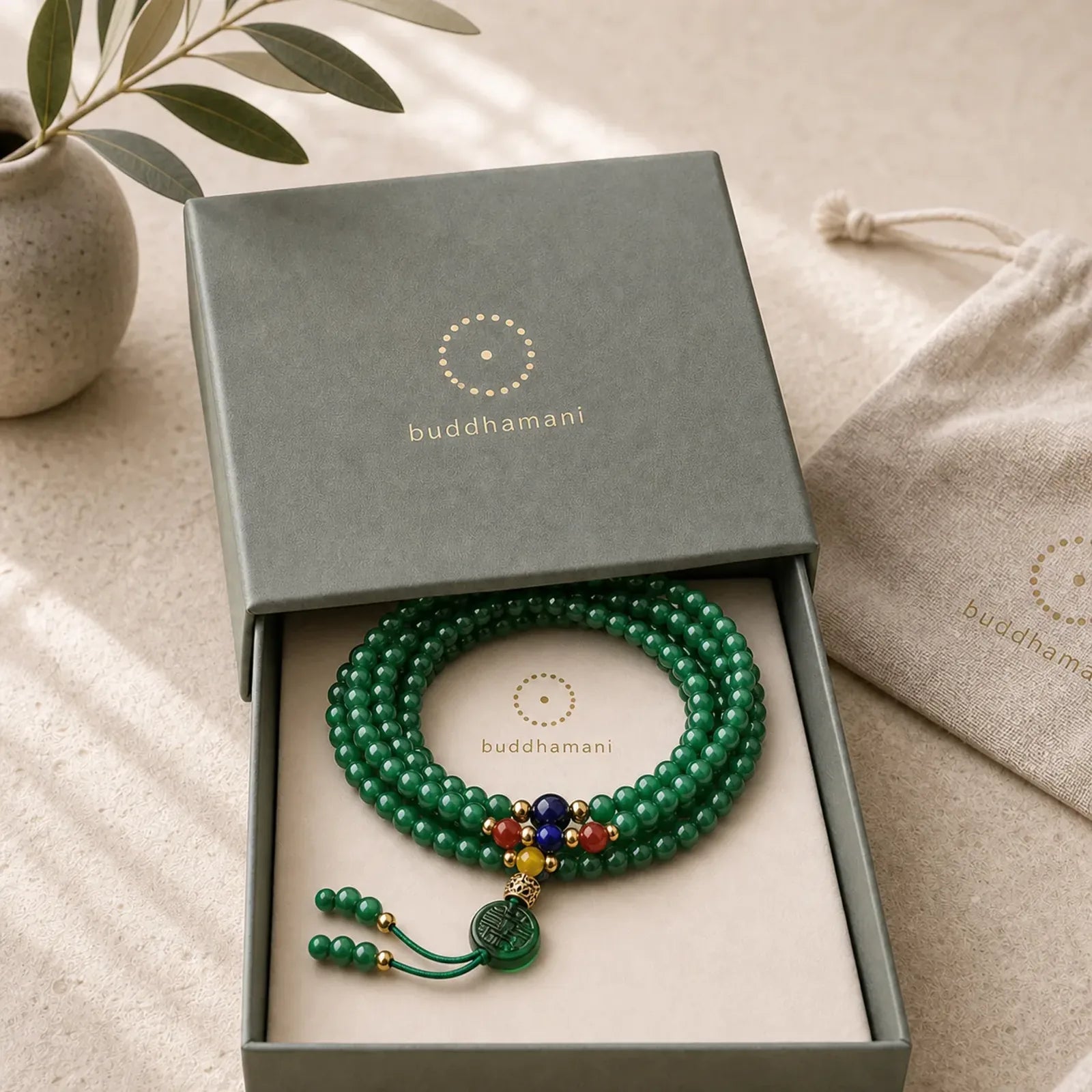 108 Mala Beads Natural Green Agate Power Support Bracelet (Extra 30% Off | USE CODE: FS30) featuring Green Agate