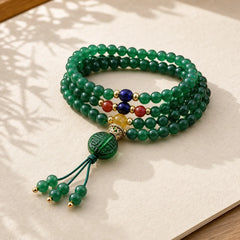 108 Mala Beads Natural Green Agate Power Support Bracelet (Extra 30% Off | USE CODE: FS30) featuring Green Agate